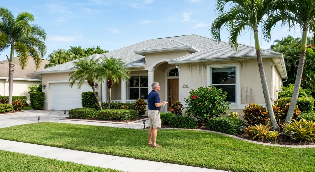 A Palm Beach homeowner surveying their property on a beautiful October morning